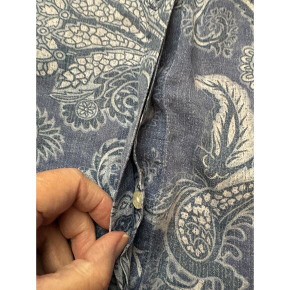 Lauren Ralph Lauren Top Linen 3/4 Sleeve Floral Boho Cottage Coastal Blue 1X - Picture 7 of 13
